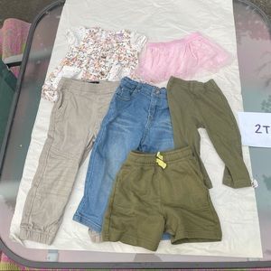 Bundle Lot of Kids Toddler Clothing - 3 pants, 1 shorts, 1 skirt, 1 dress (2T)